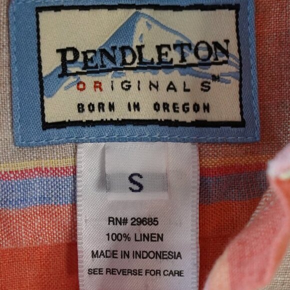 Pendleton, 100% Linen Plaid Button-down Long Sleeve Shirt, Orange, Blue - Picture 7 of 8